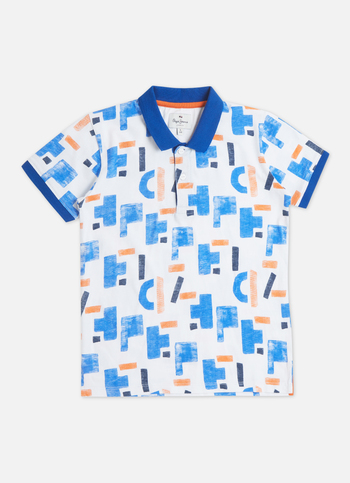 Boys Blue Typographic Print Short Sleeve Polo
