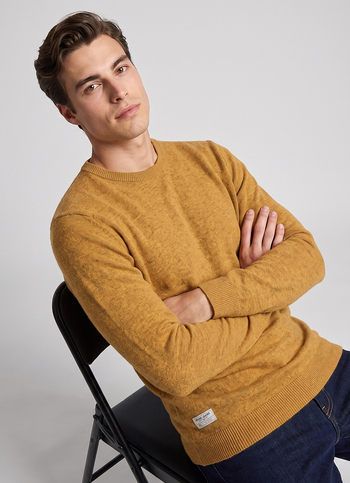 Men Yellow Solid Regular Fit Crew Neck Sweater