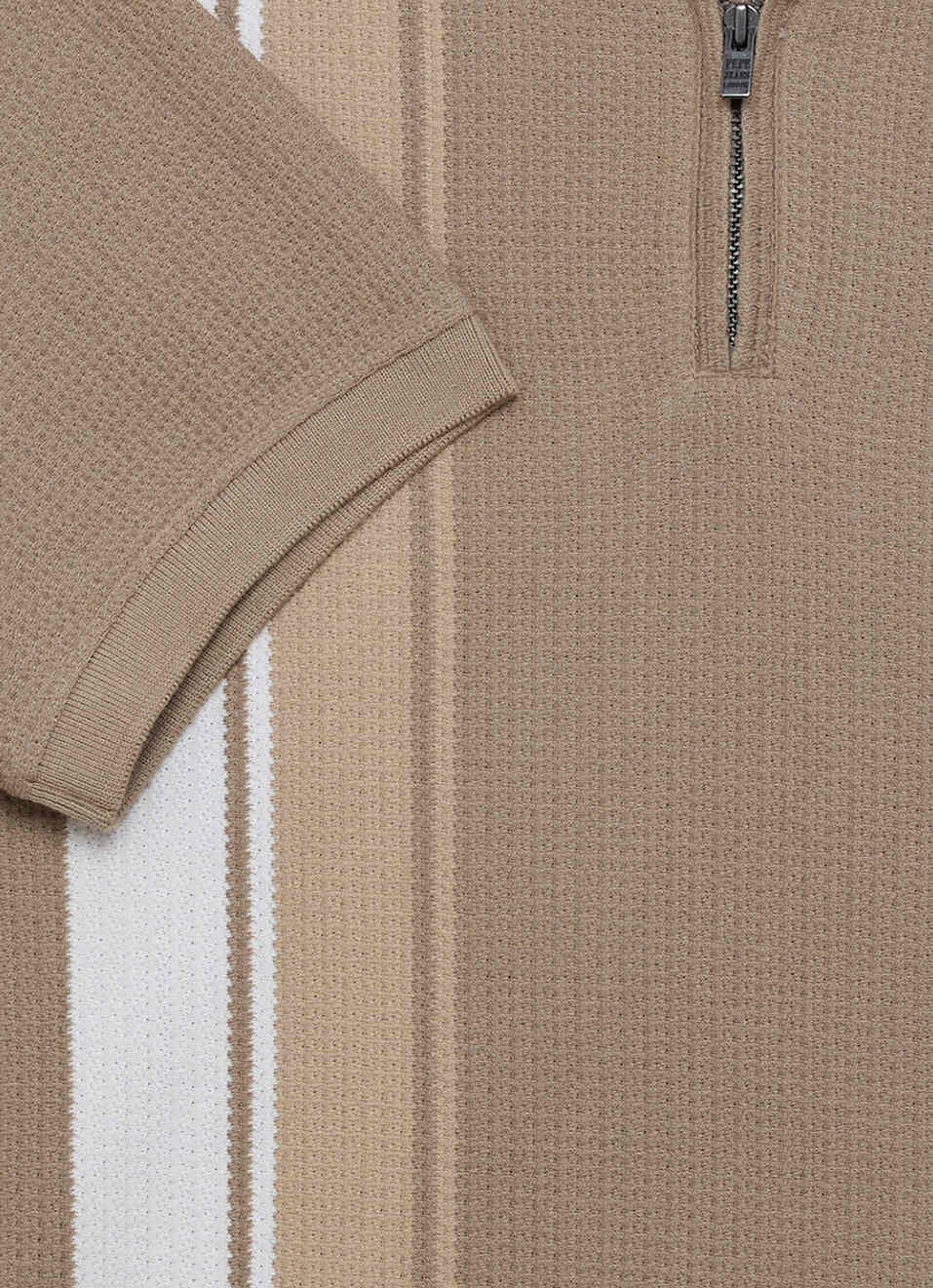 Men Khaki Striped Polo Collar T-shirt, , large image number 7