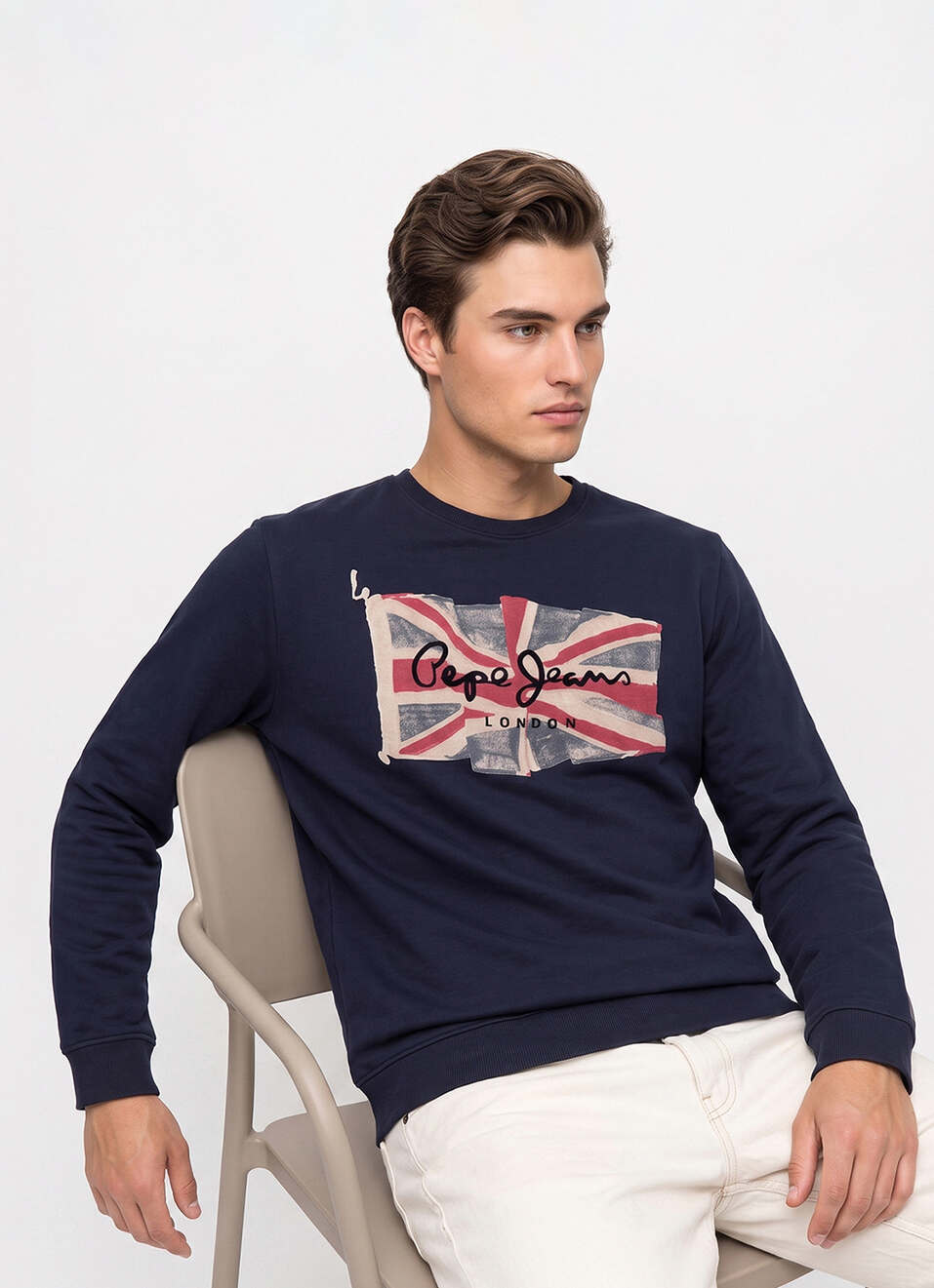 Men Blue Placement Print Full Sleeve Sweatshirt, , large image number 0