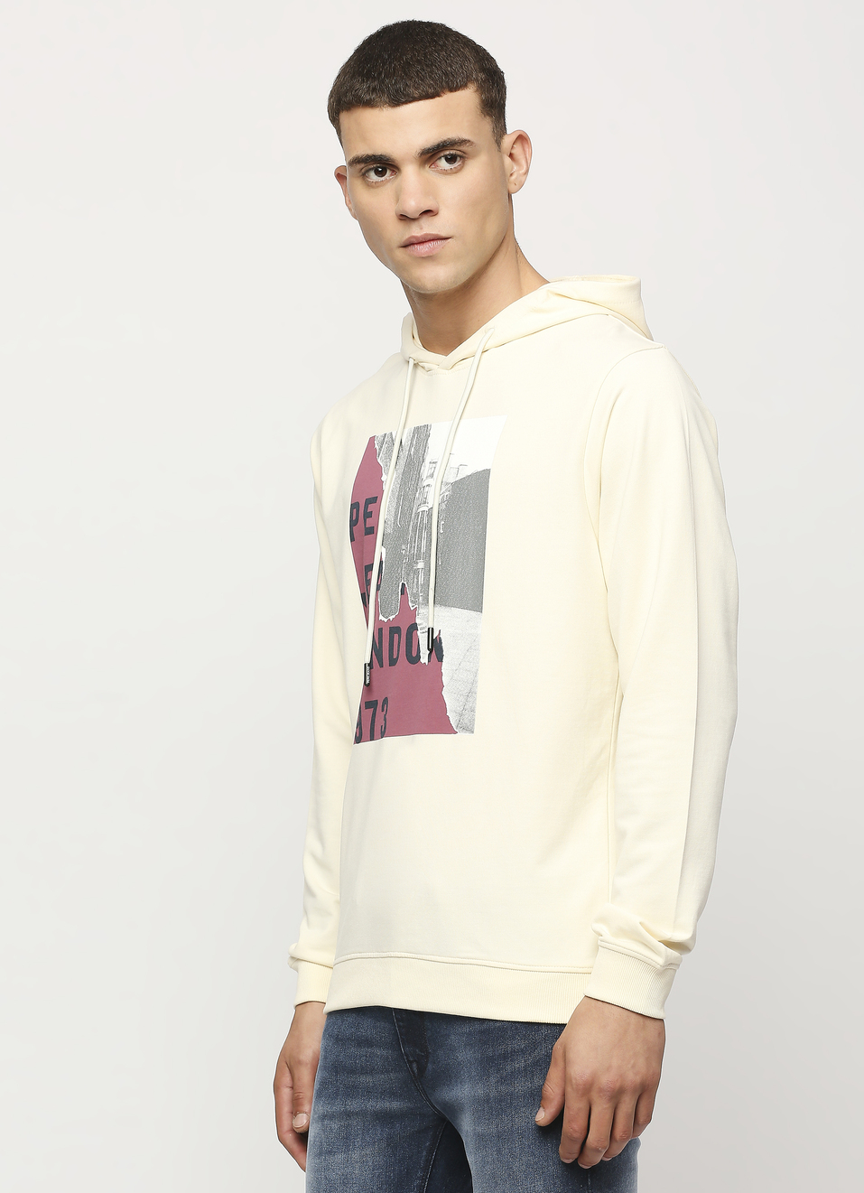 White Printed Hooded Sweatshirt, , large image number 3