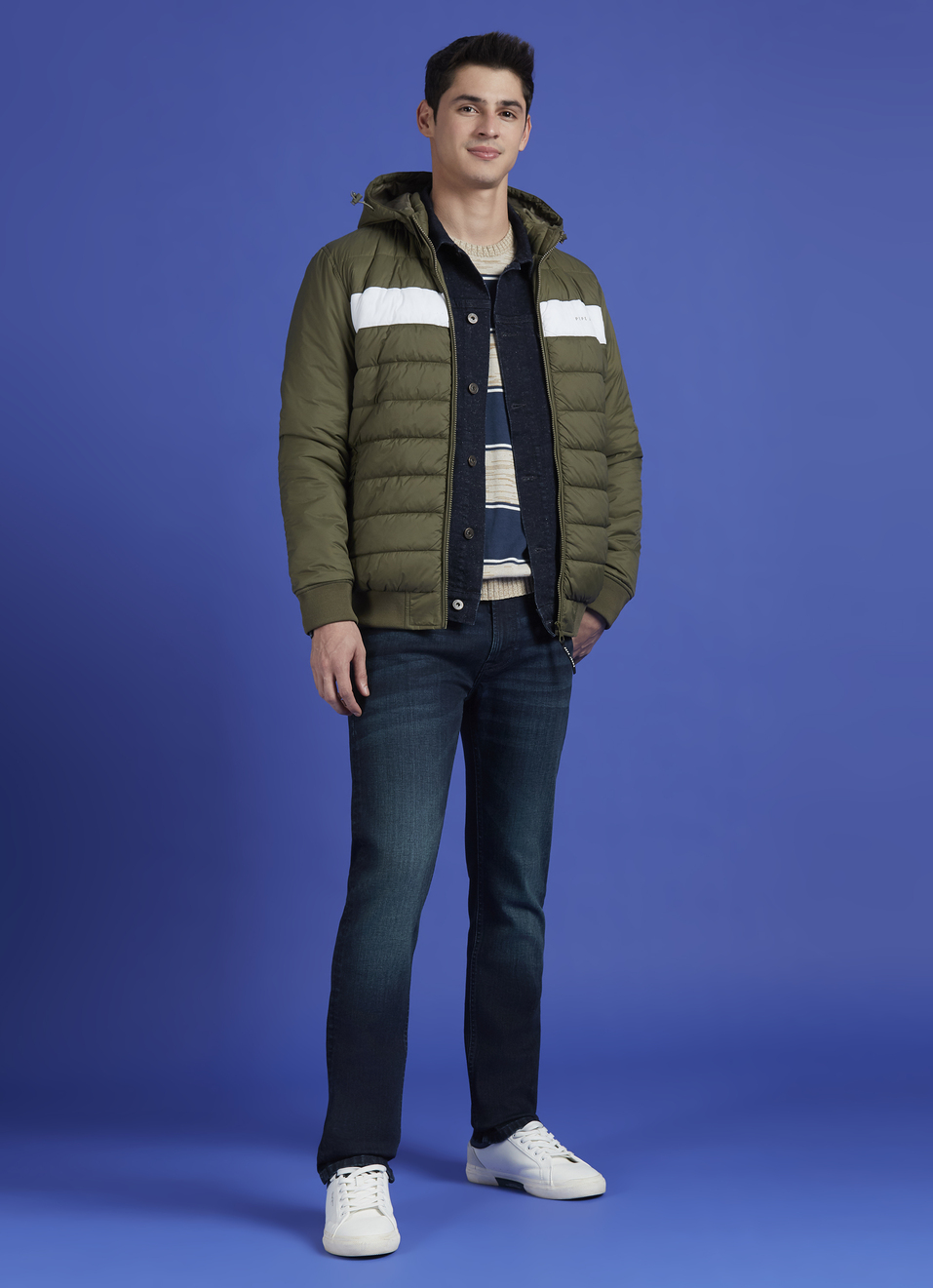 Green Colour Block Full Sleeve Jacket, , large image number 5