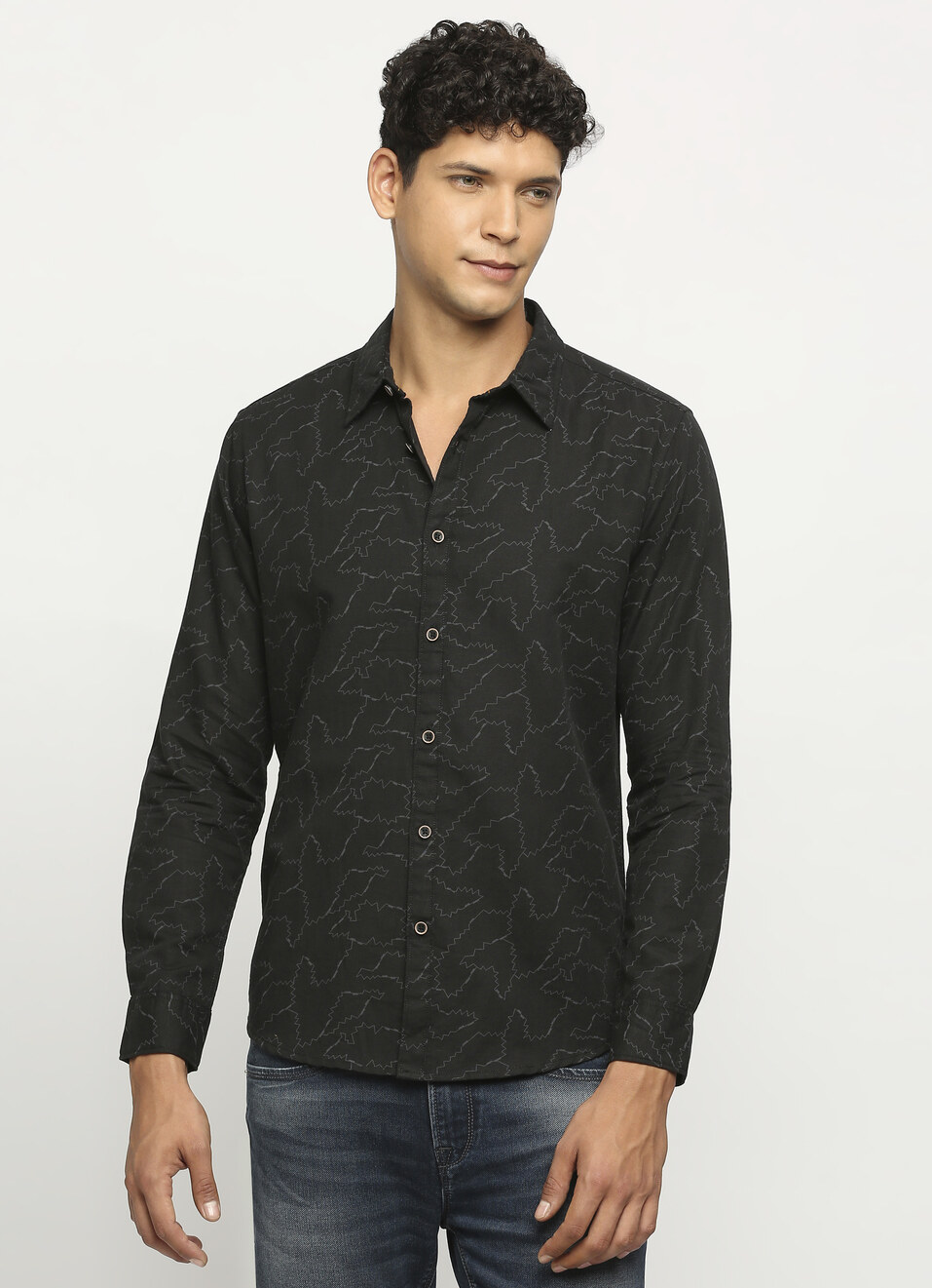 Black Printed Long Sleeve Shirt, , large image number 1