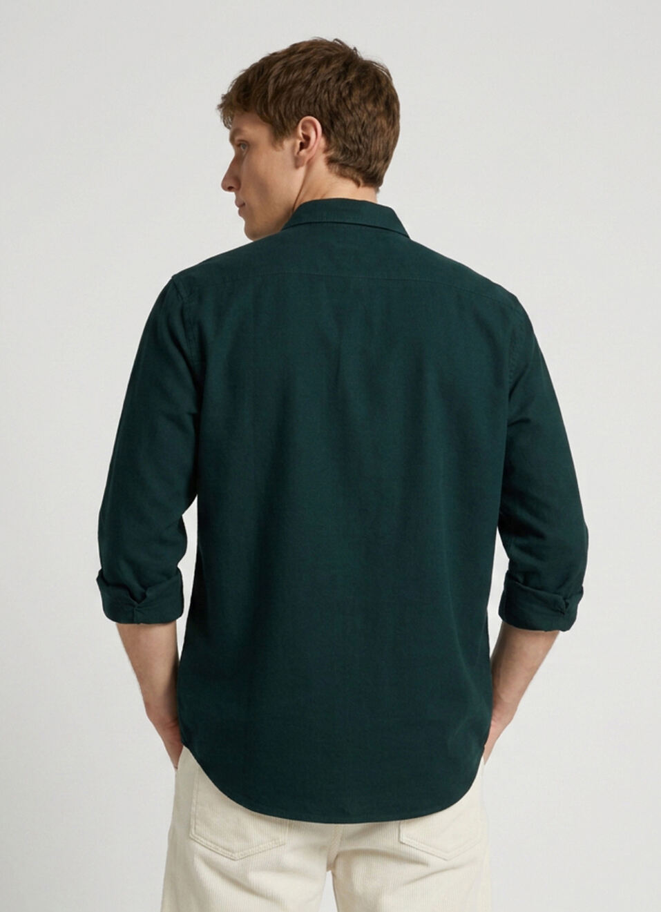 Men Dark Green Solid Oxford Long Sleeve Shirt, , large image number 2