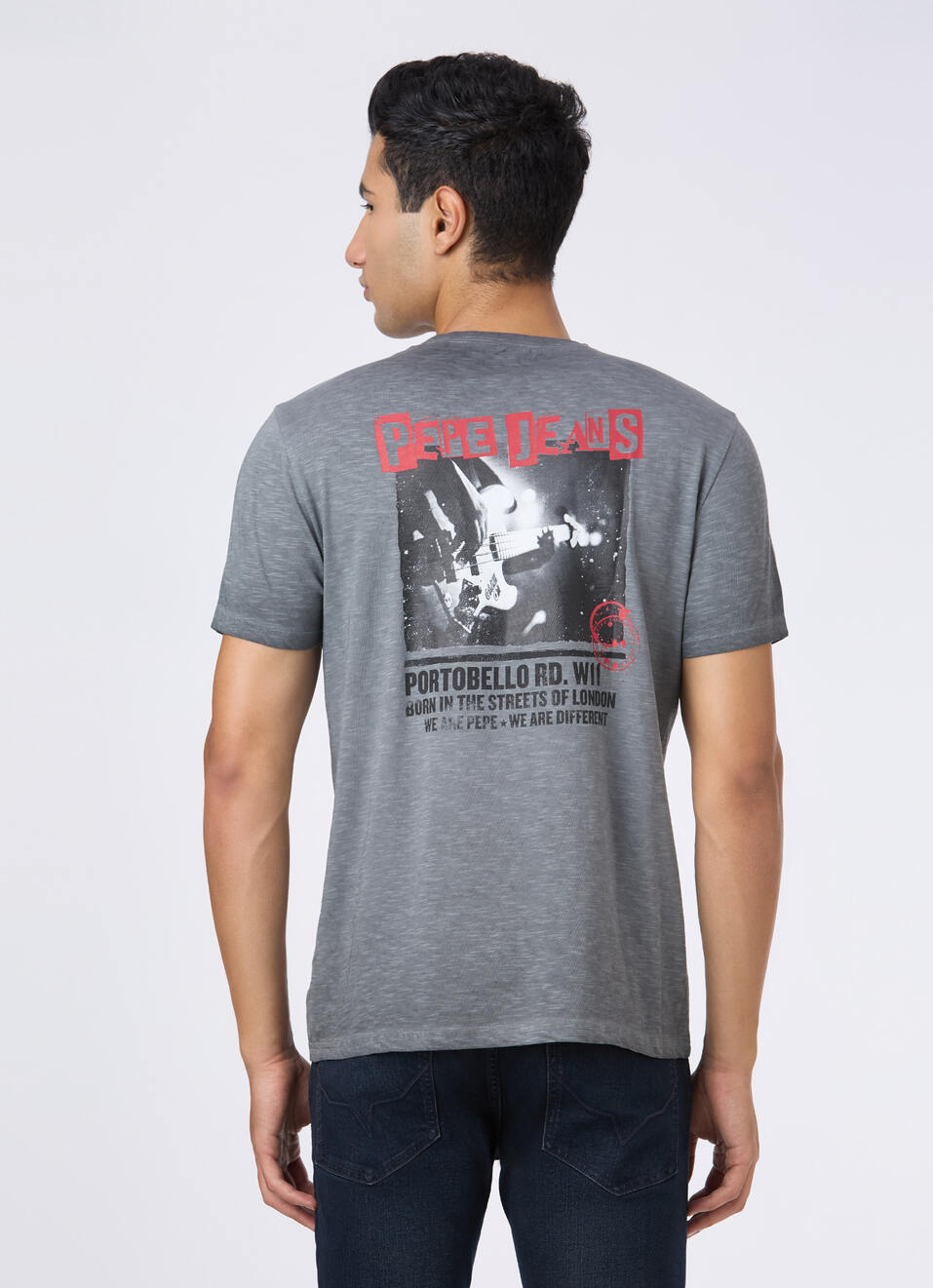 Men Grey Slim Back Print T-shirt, , large image number 2
