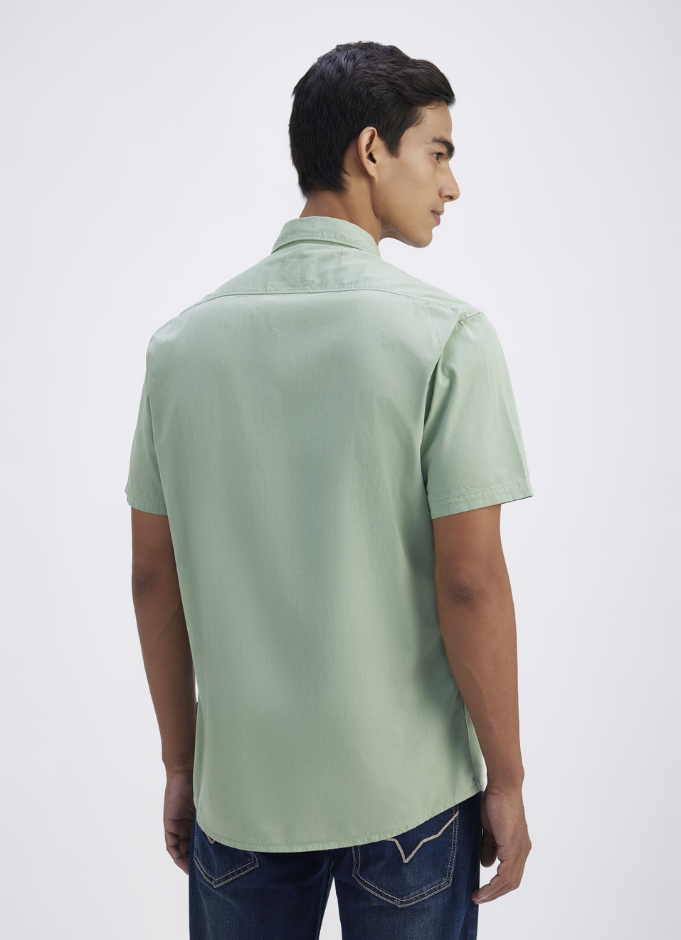 Men Green Overdyed Double Pocket Short Sleeve Shirt, , large image number 2
