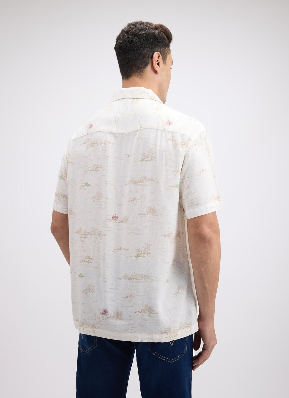 Men Floral Print Resort Collar Short Sleeve Linen Shirt, , large image number 2