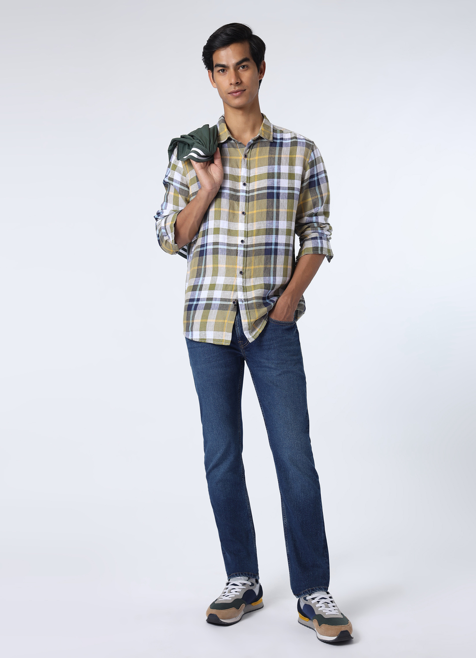 Men Olive Green Regular Fit Checked Casual Shirt, , large image number 5