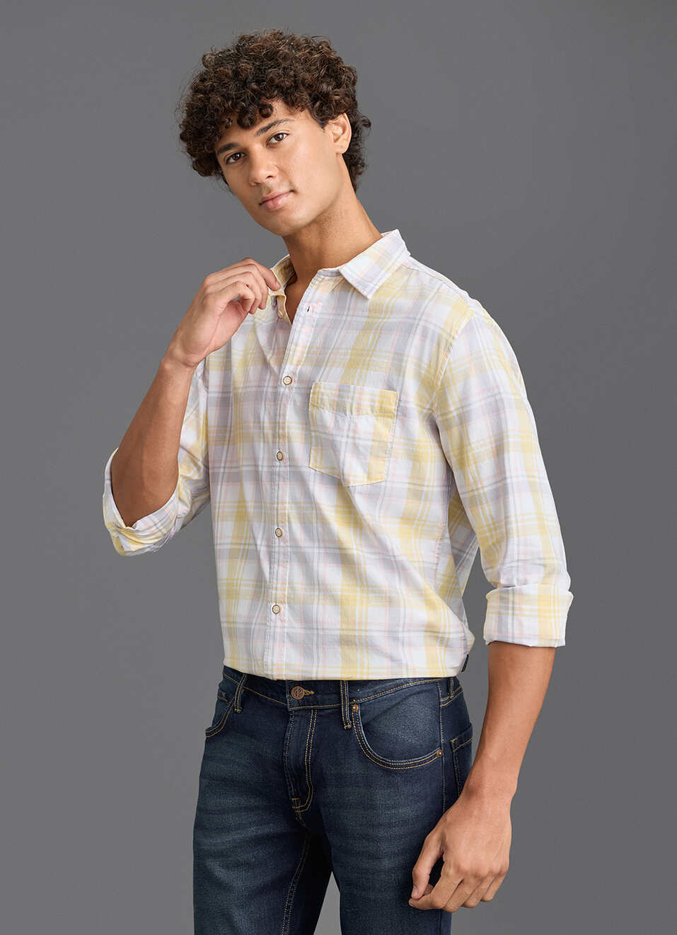 Men Yellow Checked Regular Fit Full Sleeve Casual Shirt, , large image number 7