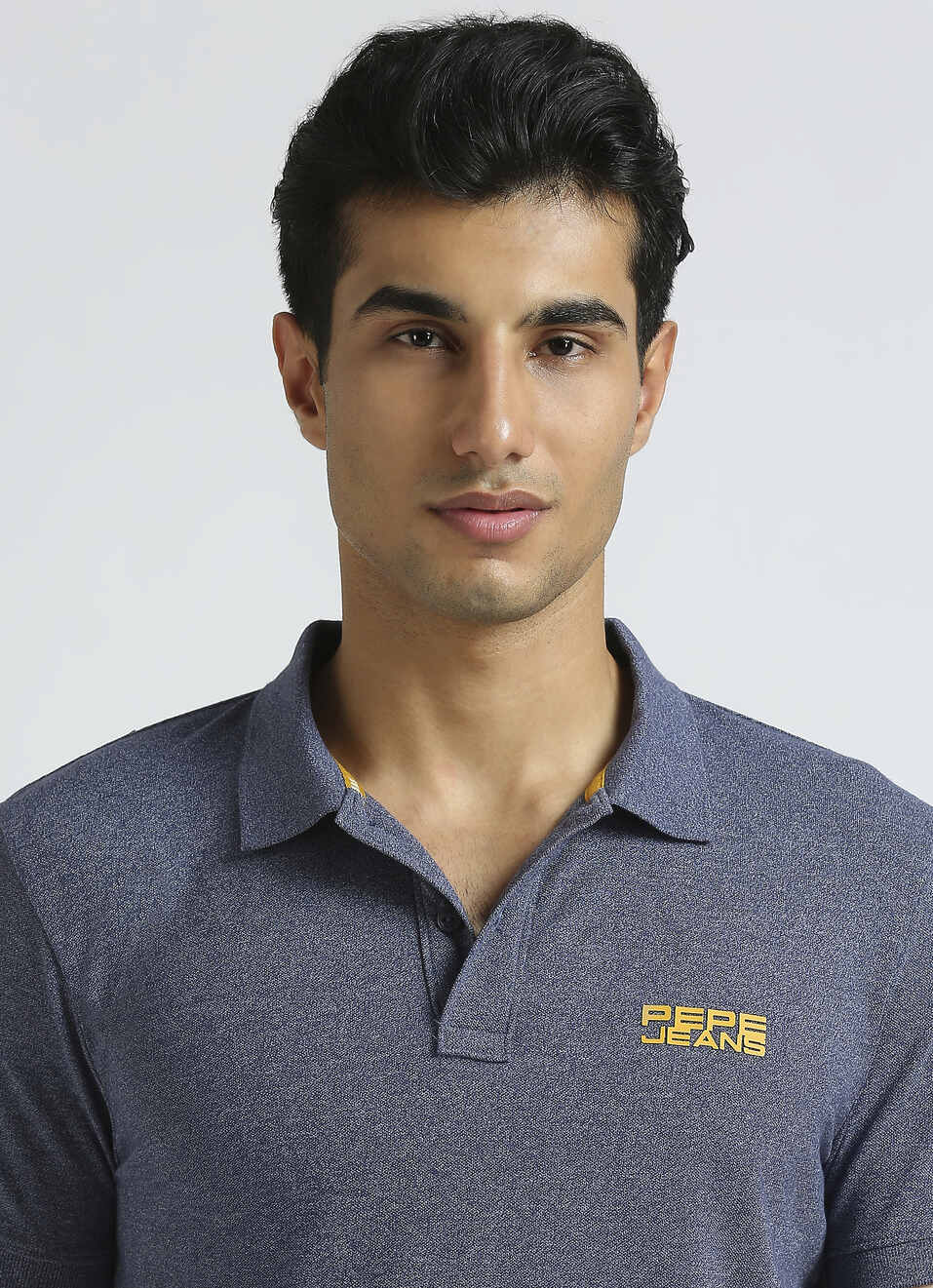 Blue Ribbed Collar Short Sleeve Polo, , large image number 4