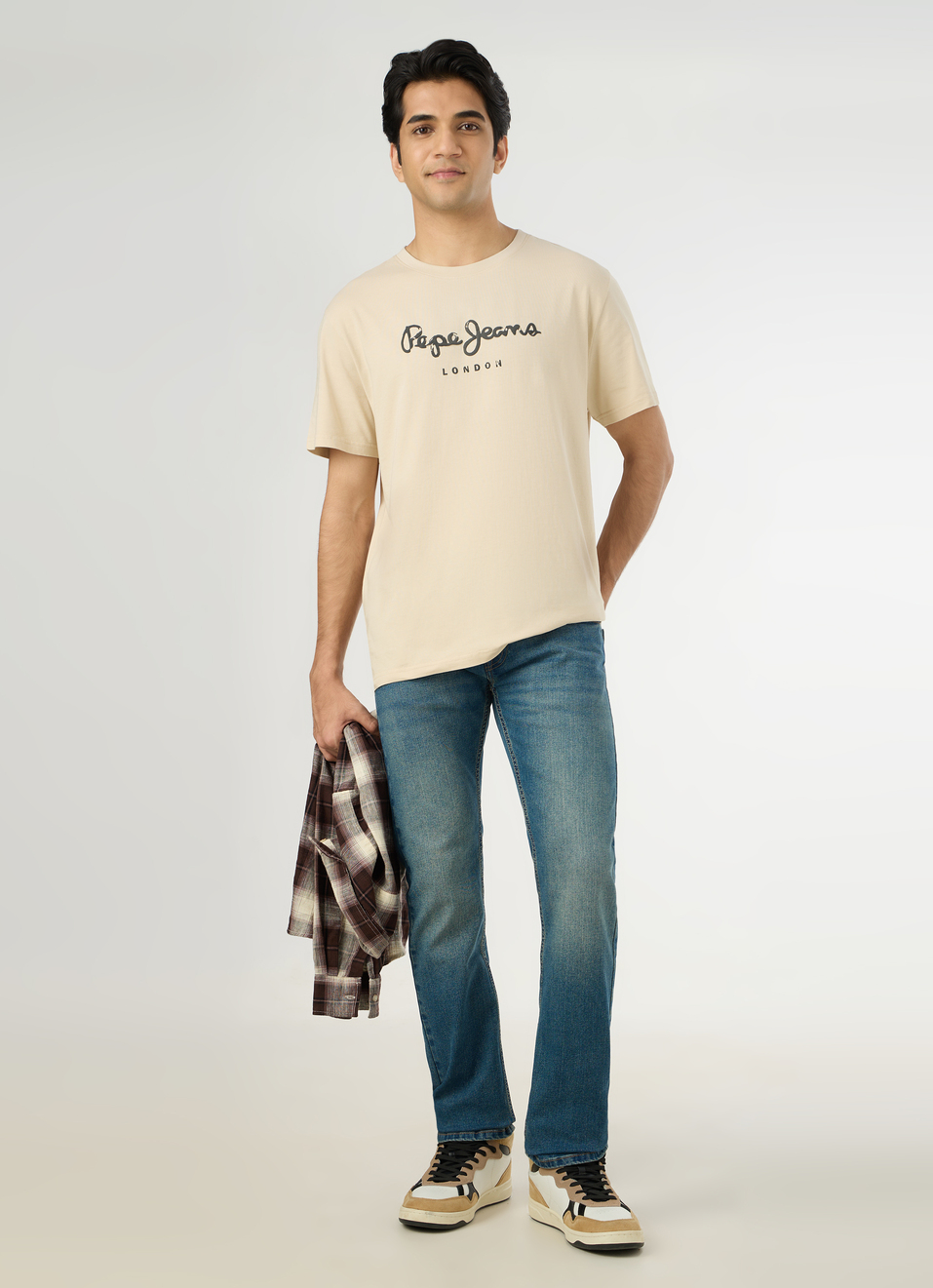 Men Light Beige Oversized Back Print T-shirt, , large image number 5