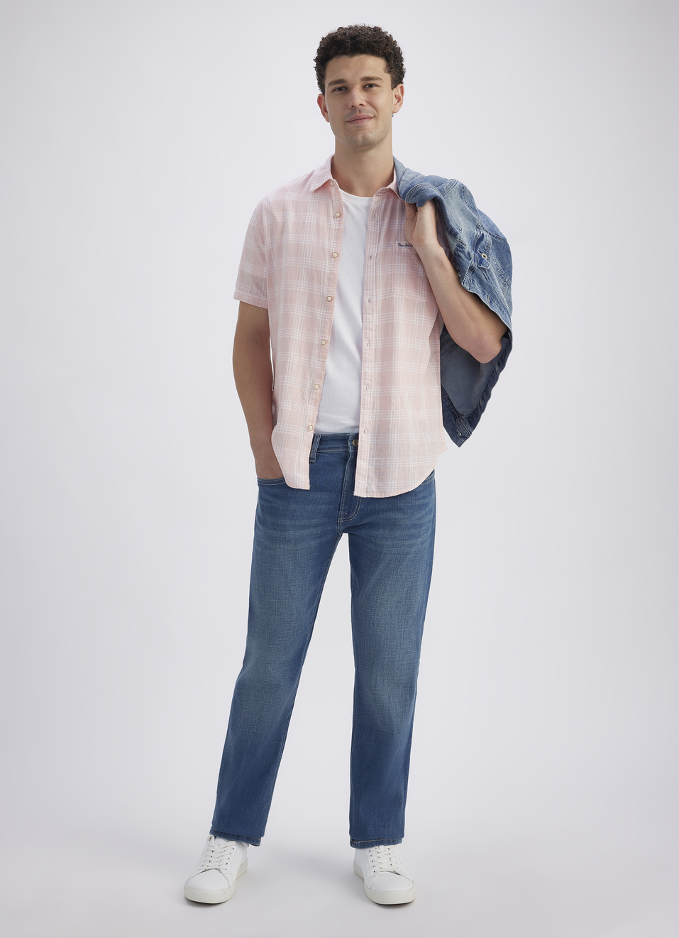 Men Peach Check Short Sleeve Shirt, , large image number 5