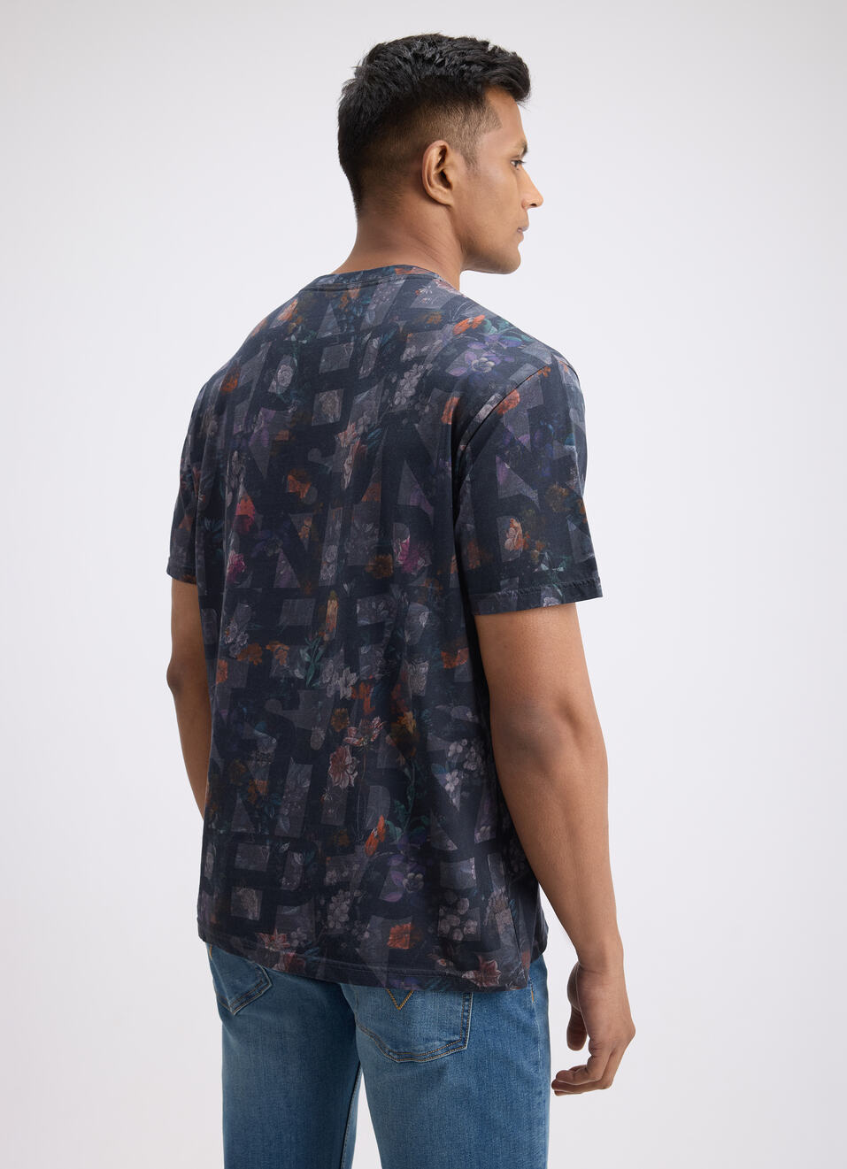 Men Black All Over Print Short Sleeve T-shirt, , large image number 2