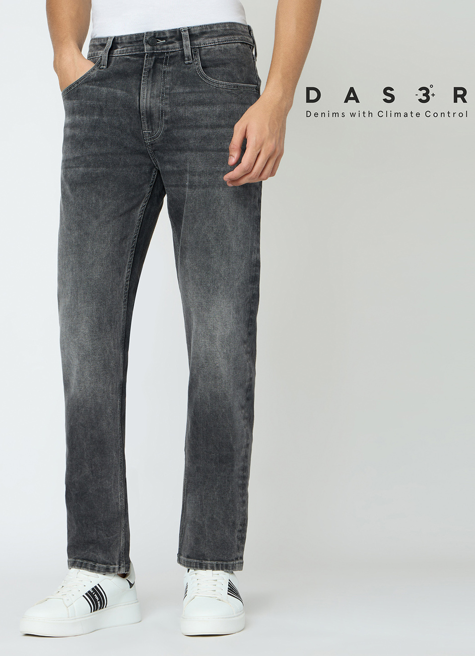 Men Grey Mid Rise Straight Fit Stretchable Jeans, , large image number 2