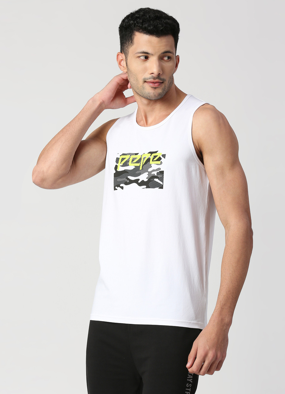 White Placement Print Muscle tee, , large image number 3