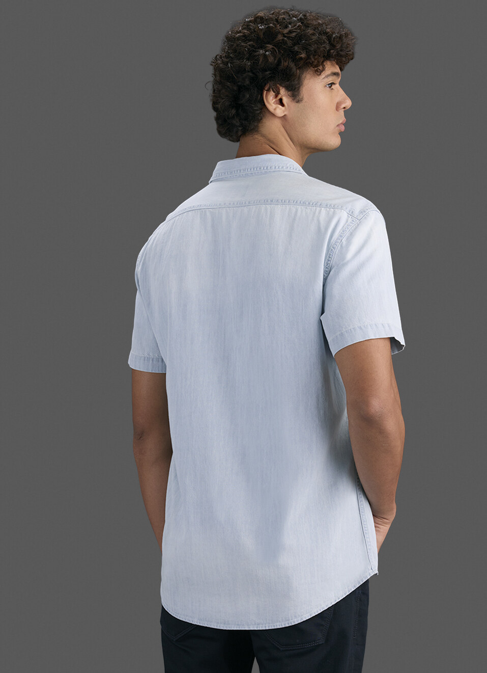 Men Light Blue Short Sleeve Denim Shirt, , large image number 3