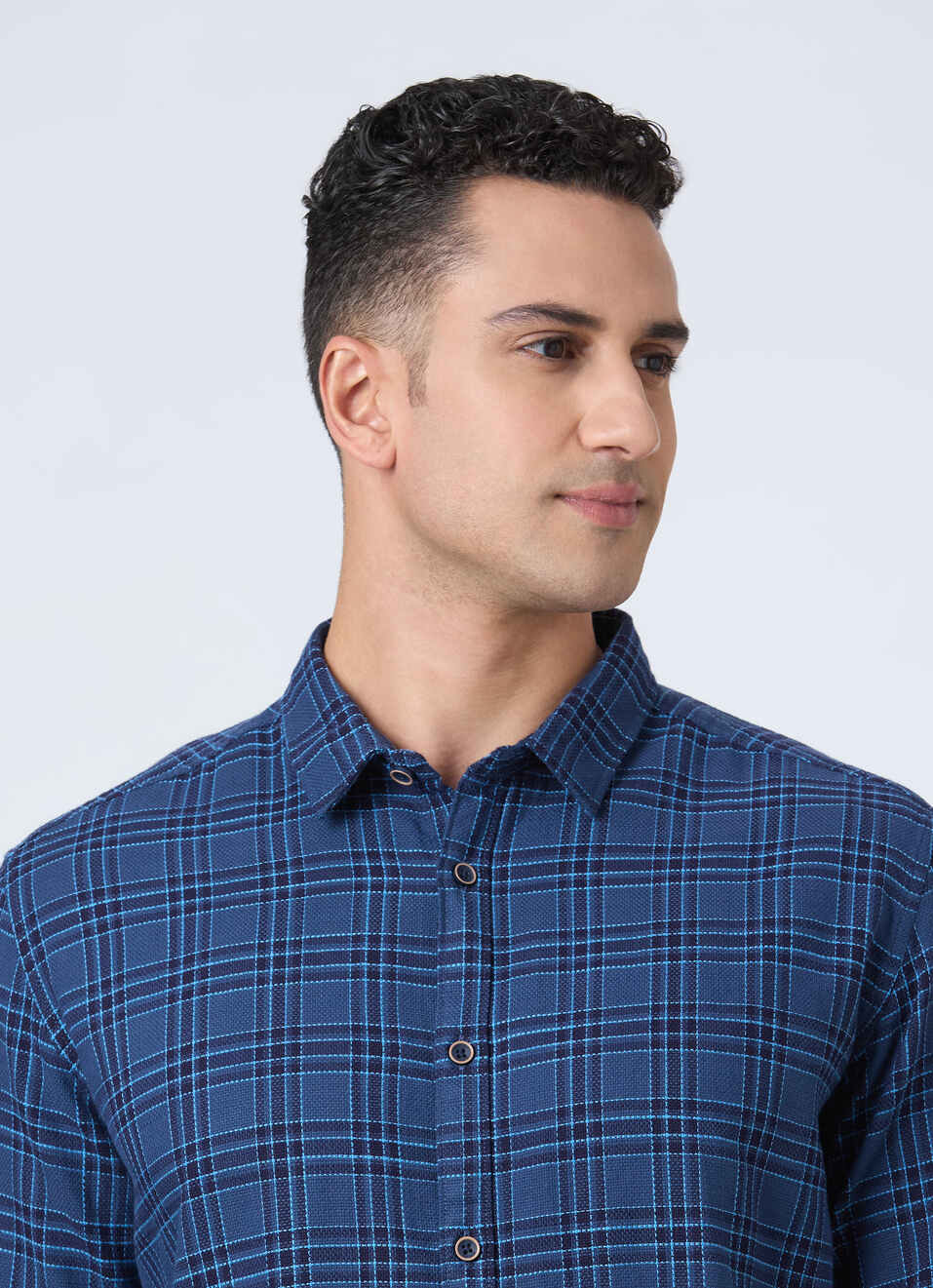 Men Teal Blue Check Full Sleeve Shirt, , large image number 4