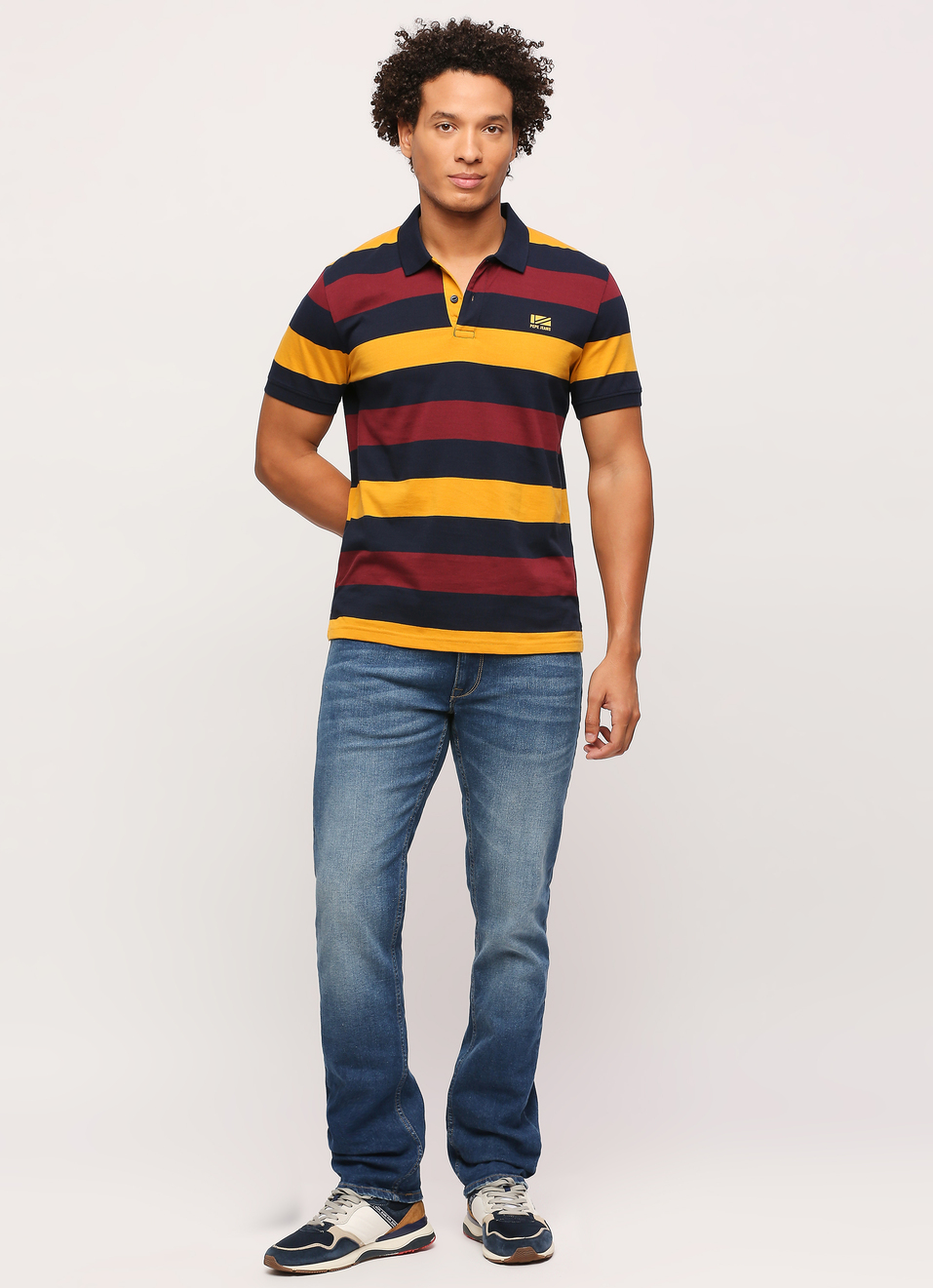Stripes Ribbed Collar Polo, , large image number 0