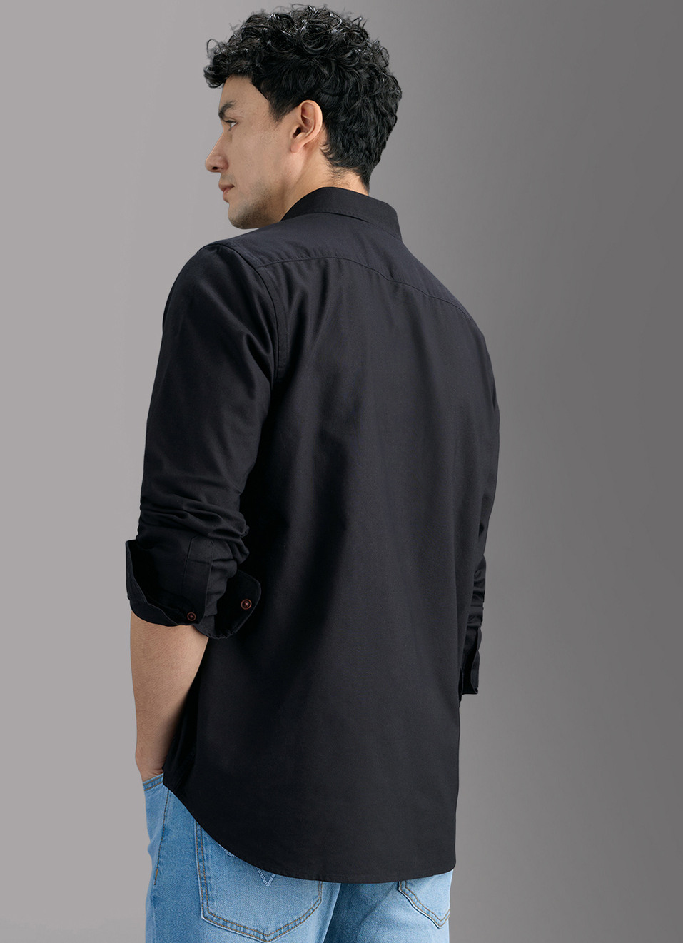 Men Black Solid Regular Button-down Collar Shirt, , large image number 6