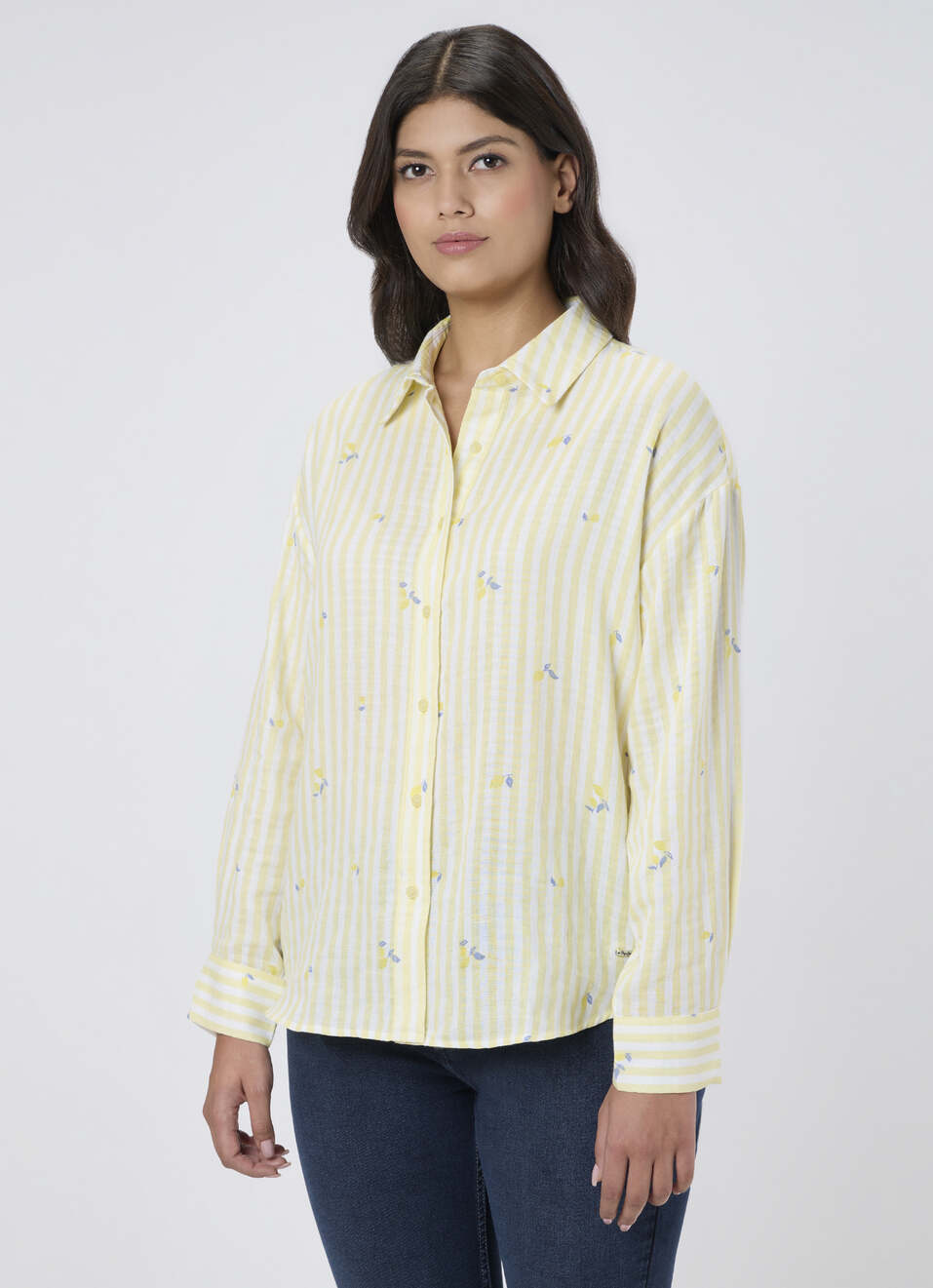 Women Yellow Printed Oversized Shirt, , large image number 3