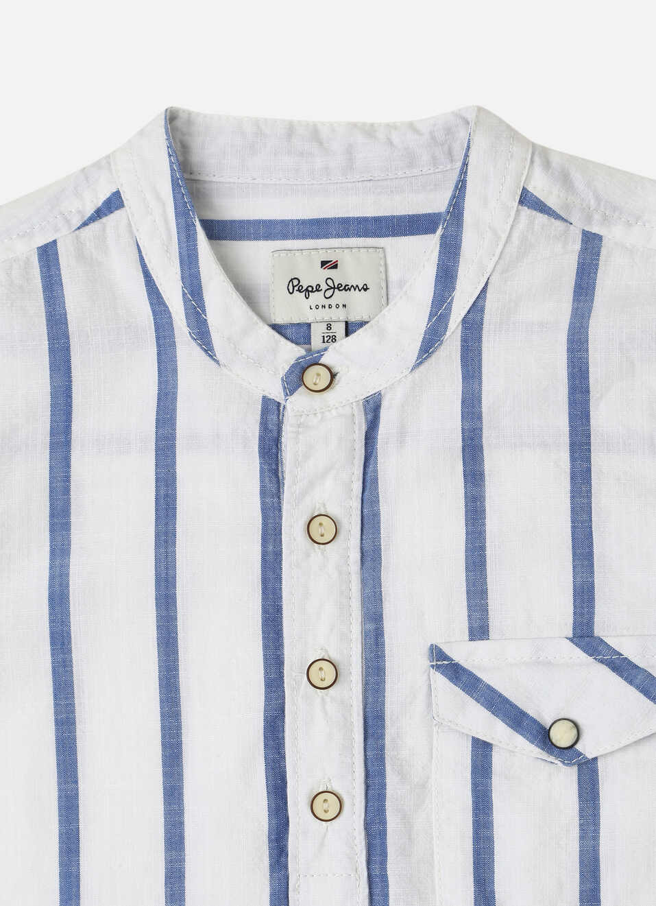 Boys White Narrow Stripes Long Sleeve Kurta Placket, , large image number 2