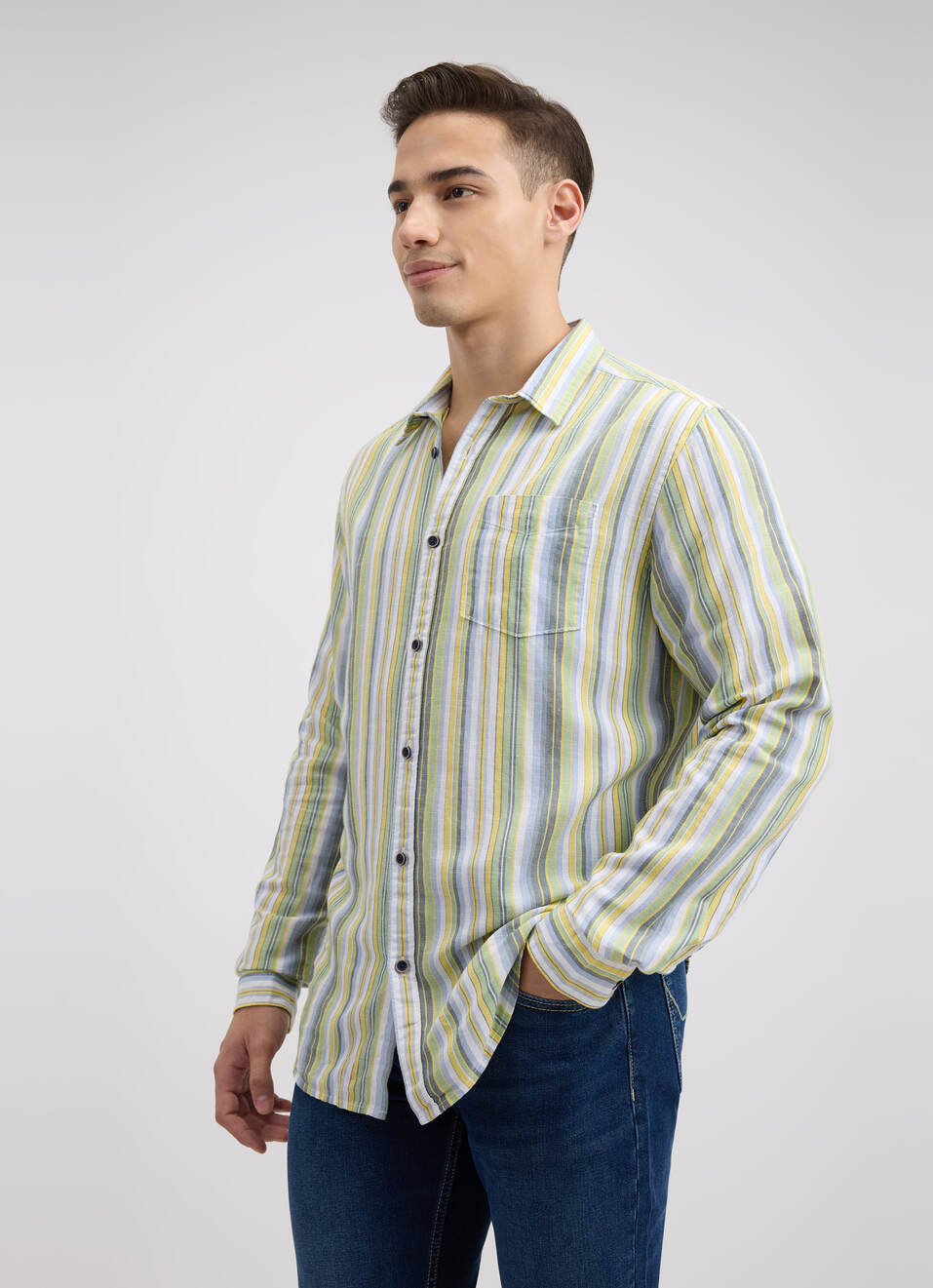 Men Green Stripe Full Sleeve Shirt, , large image number 3