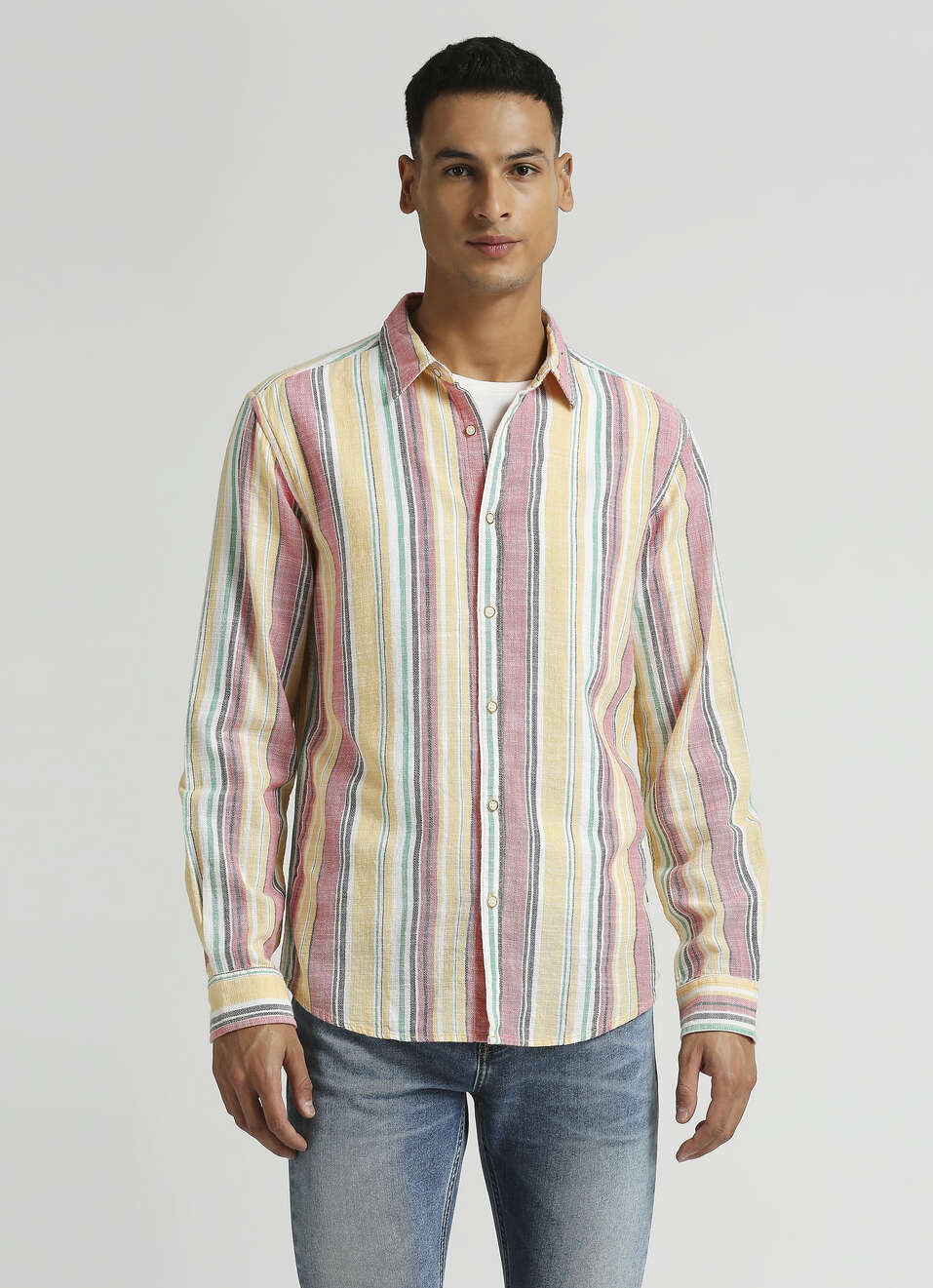 Yellow Stripes Yarn Dyed Long Sleeve Shirt, , large image number 1