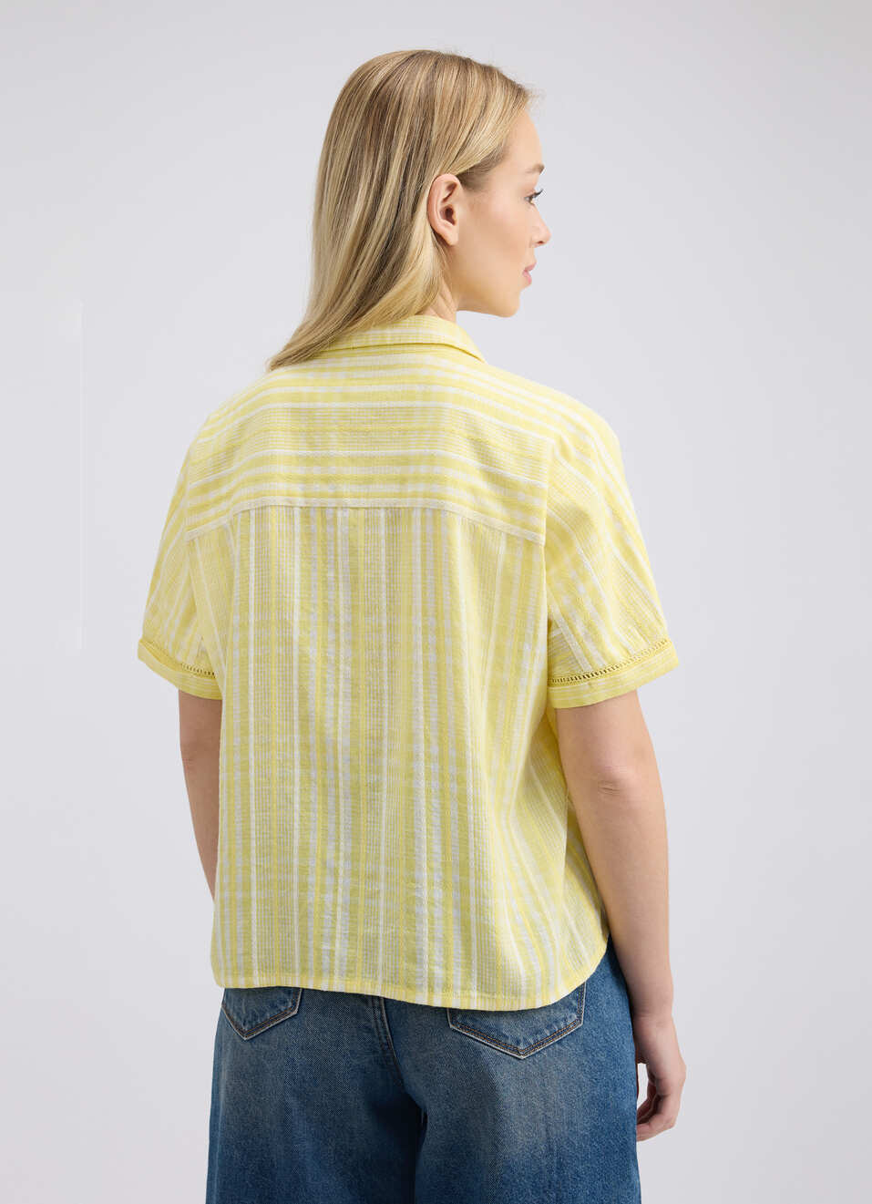 Women Yellow Check Short Sleeve Shirt, , large image number 2