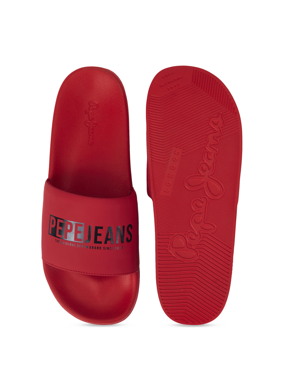 Men Red Logo Printed Arch Fit With Anti-skid Beach Slides, , large image number 4