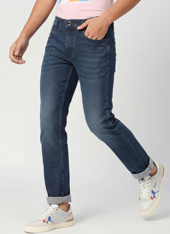 Vapour Dark Blue Mid Rise Slim Fit Jeans
