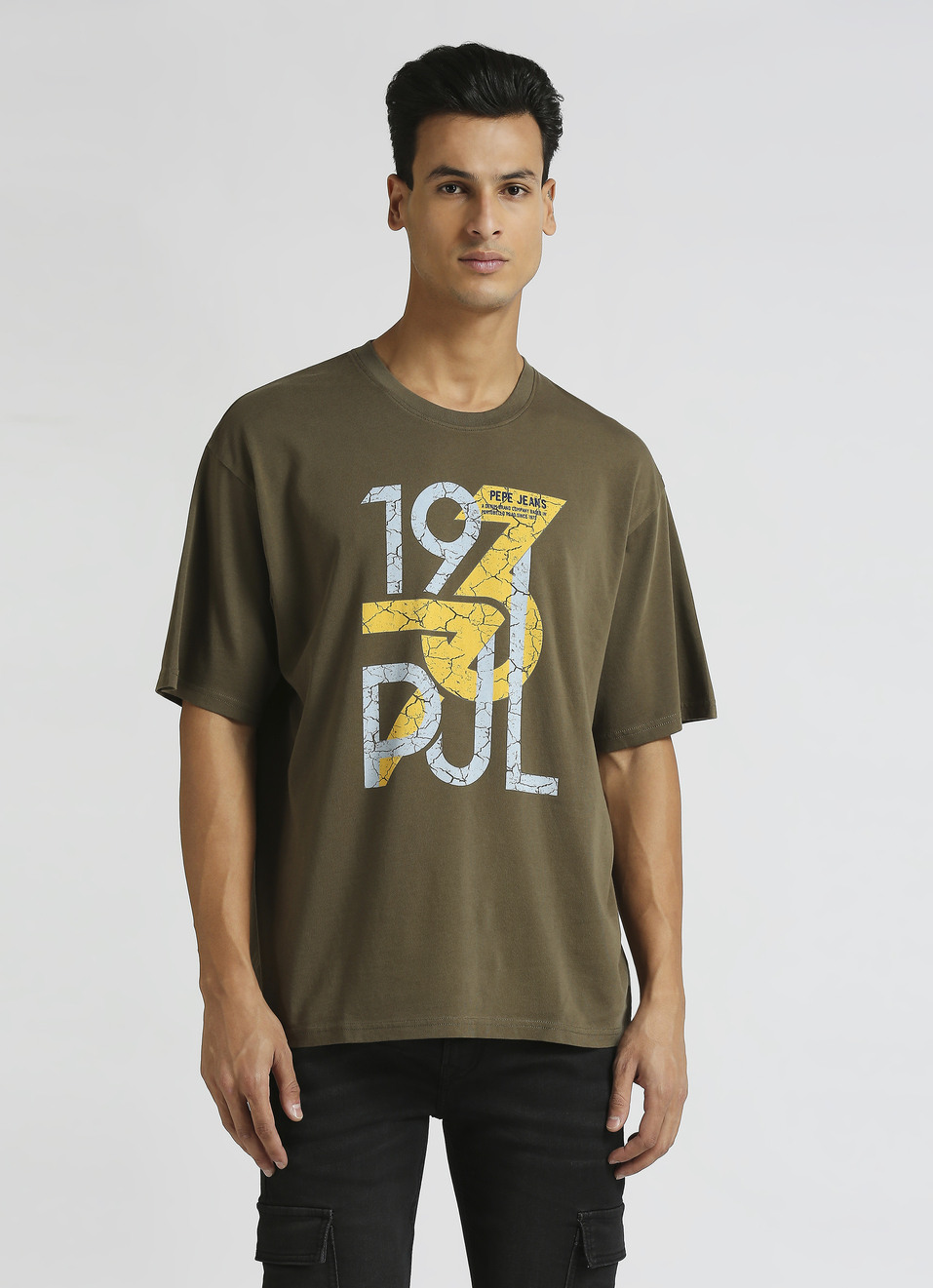 Olive Graphic Print Short Sleeve Oversized T-shirt, , large image number 0