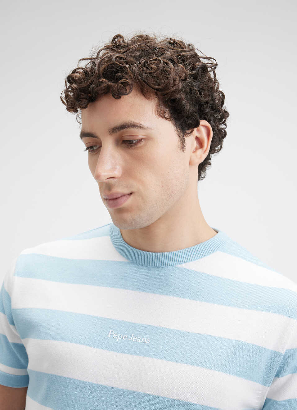 Men Blue Stripe Short Sleeve Flat Knit Polo, , large image number 4
