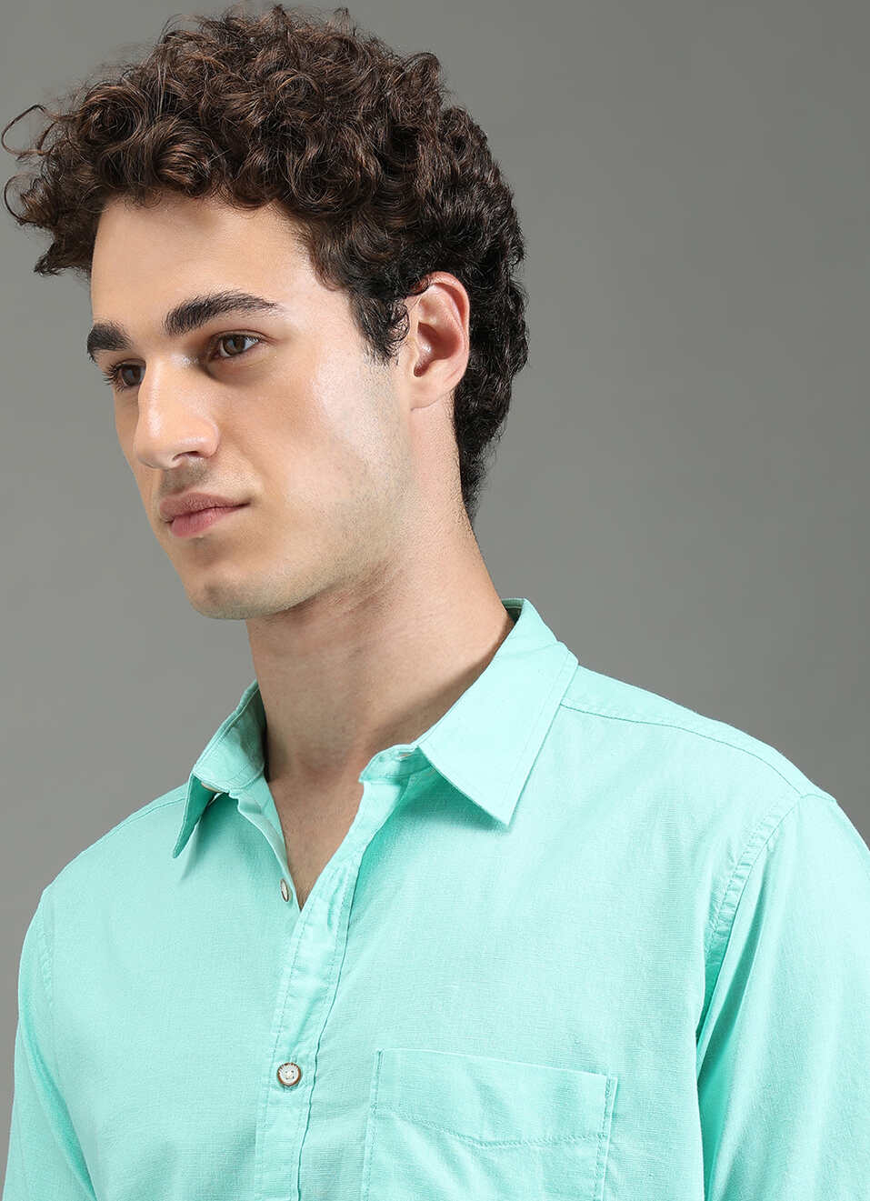 Men Blue Solid Short Sleeve Shirt, , large image number 4