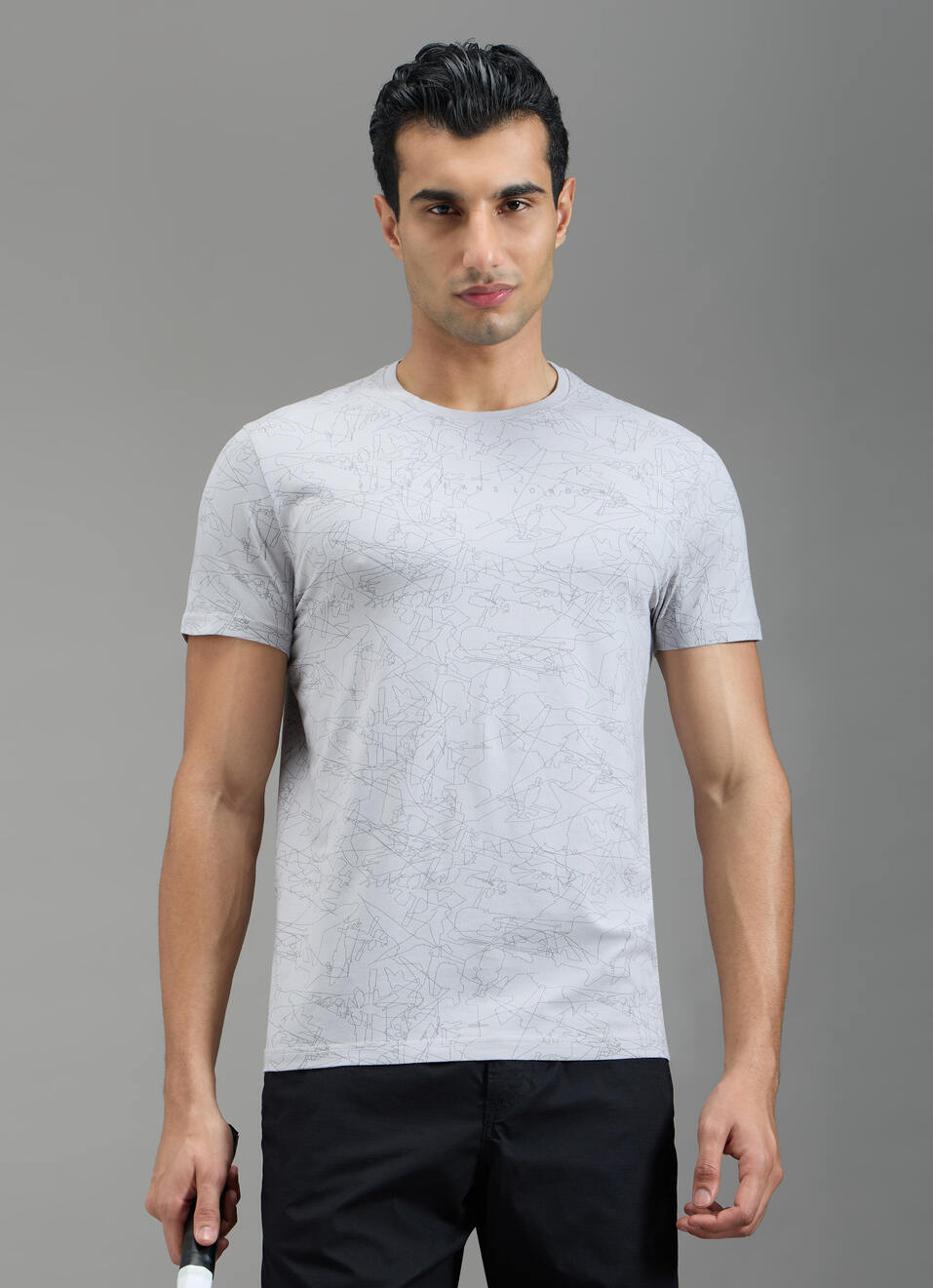 Men Grey Abstract Print Slim Fit T-shirt, , large image number 1
