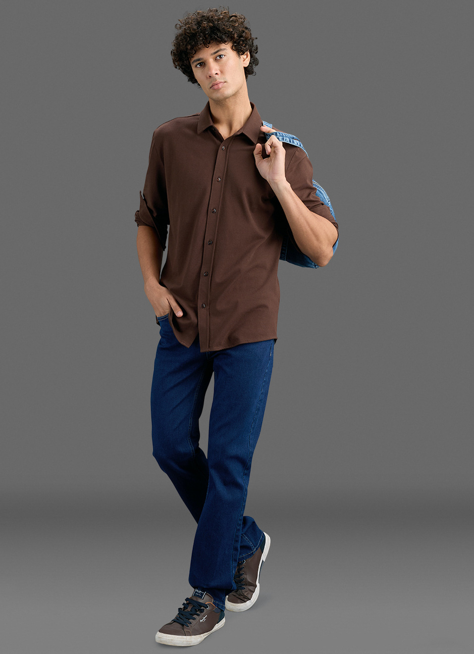 Men Brown Solid Shirt, , large image number 2