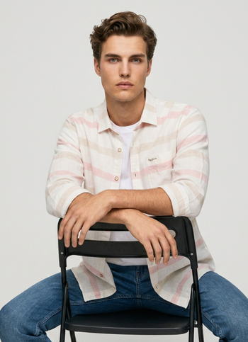 Men Peach Striped Long Sleeve Shirt