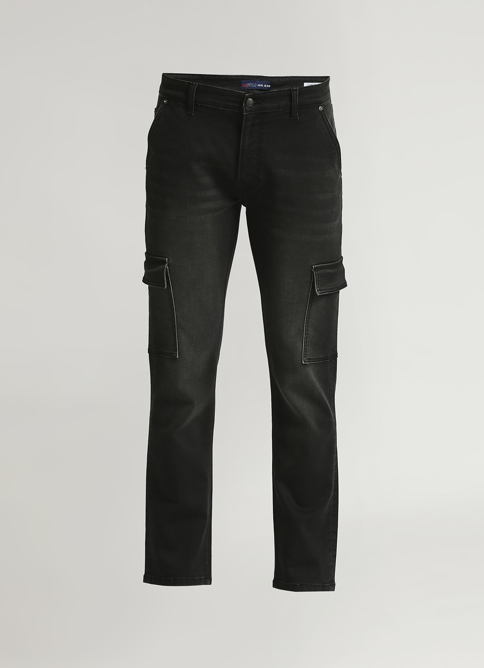 Cargo Straight Mid Waist Black Gymindigo Jeans, , large image number 5