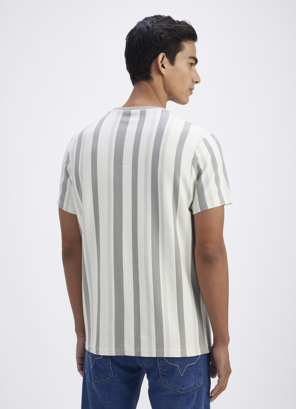 Men Grey Vertical Stripe Short Sleeve T-shirt, , large image number 2