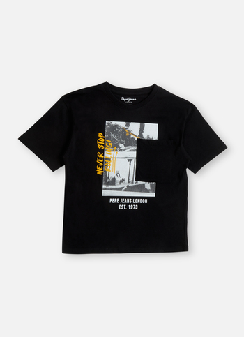 Boys Black Graphic Print Short Sleeve Oversized T-shirt