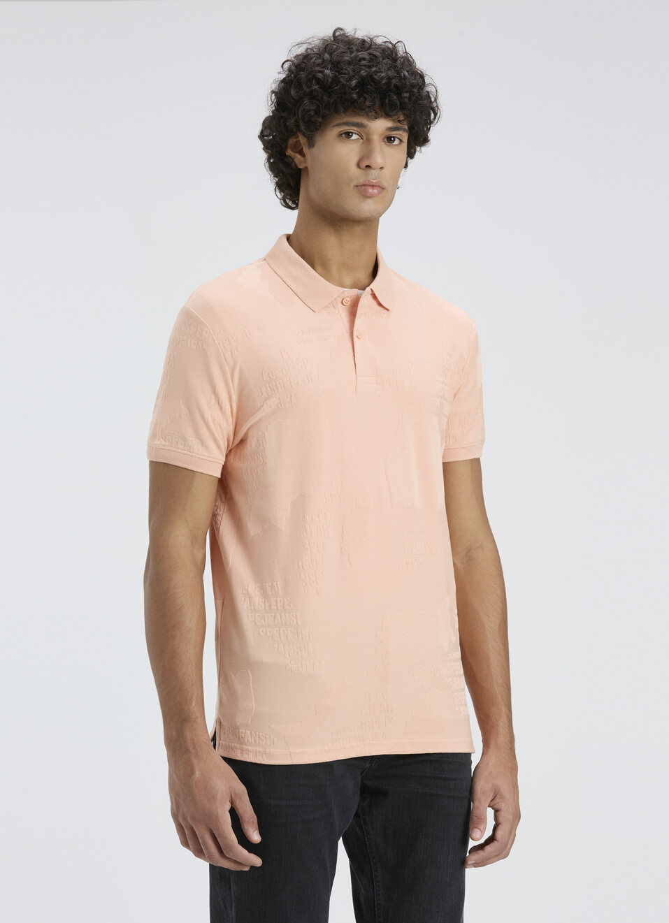 Men Light Orange Typographic Print Short Sleeve Polo, , large image number 3