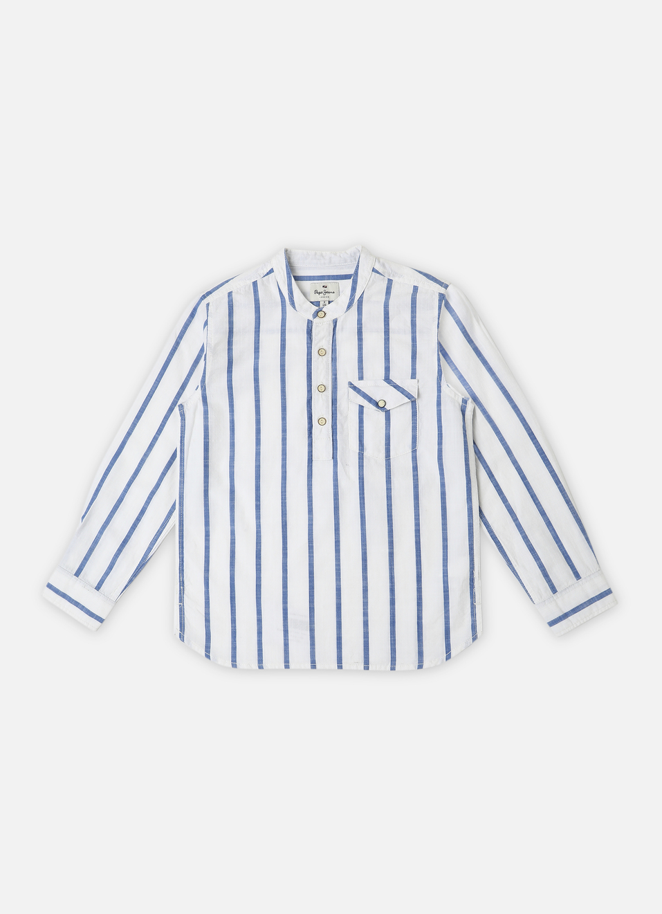 Boys White Narrow Stripes Long Sleeve Kurta Placket, , large image number 0