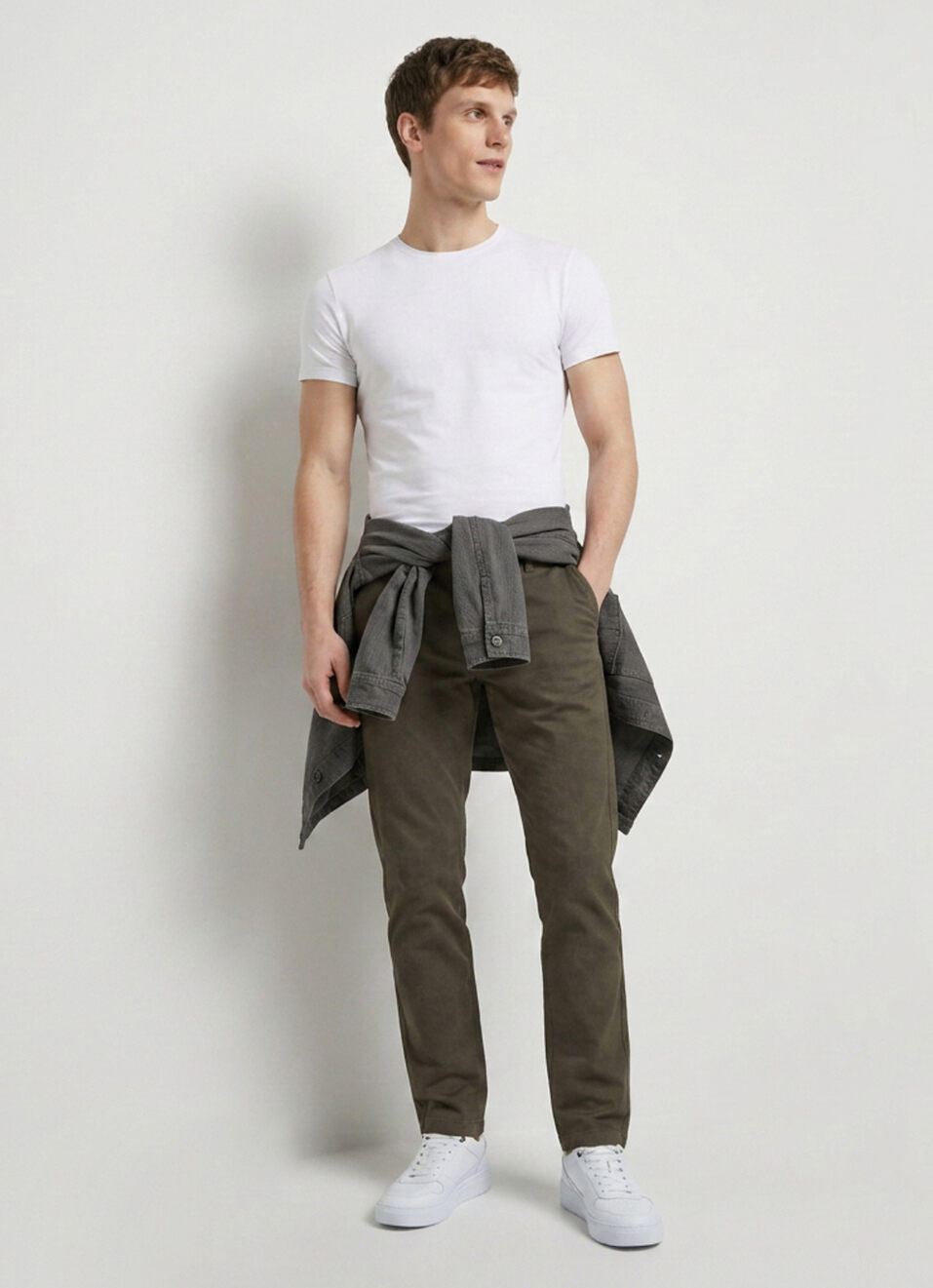 Men Olive Straight Chinos, , large image number 1