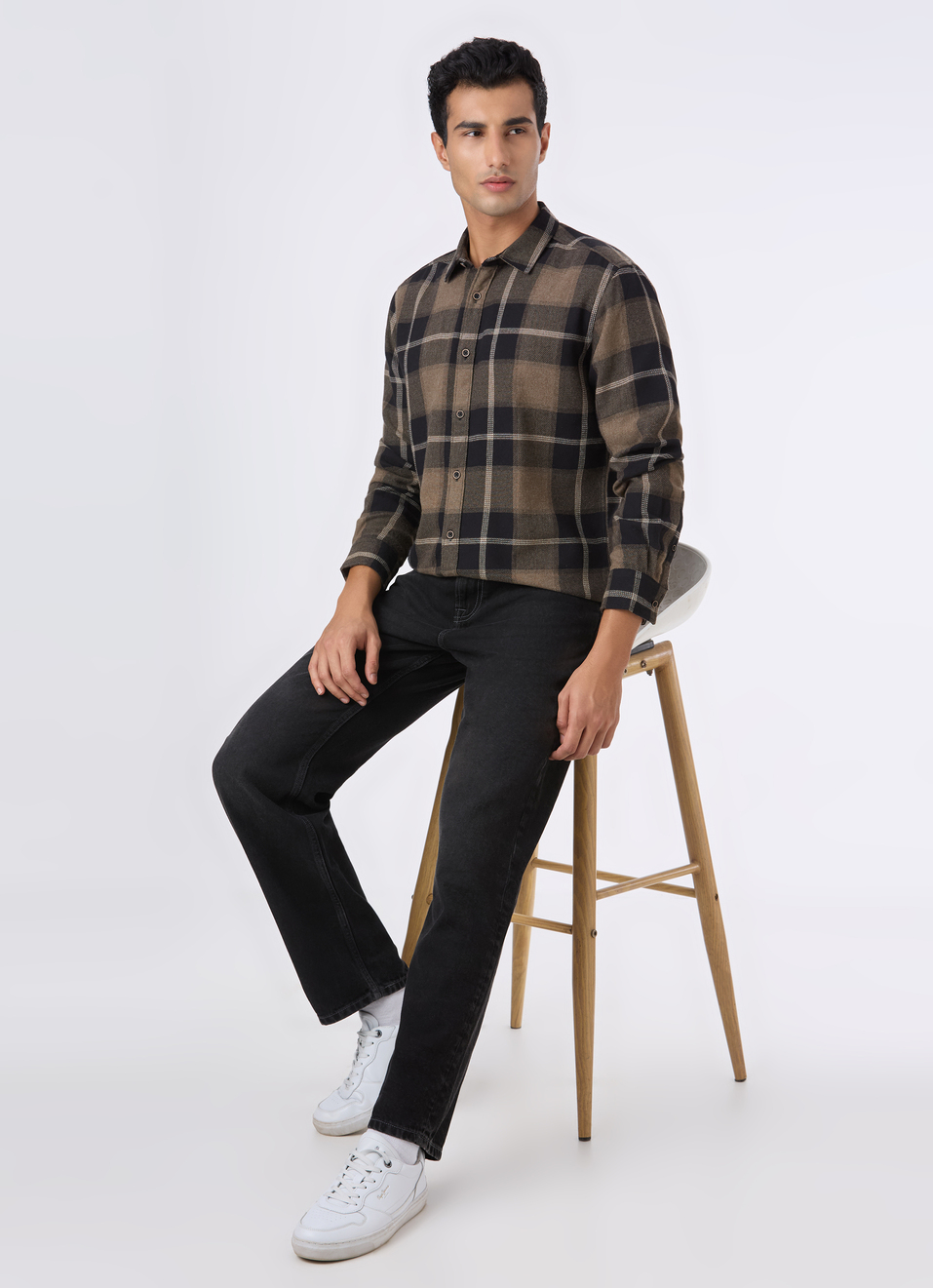 Men Black Check Full Sleeve Shirt, , large image number 5
