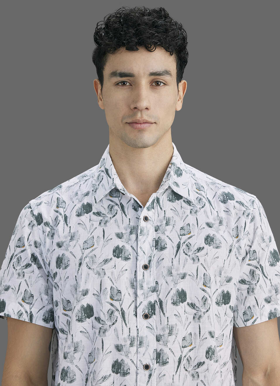 Men Grey Printed Resort Collar Short Sleeve Shirt, , large image number 4