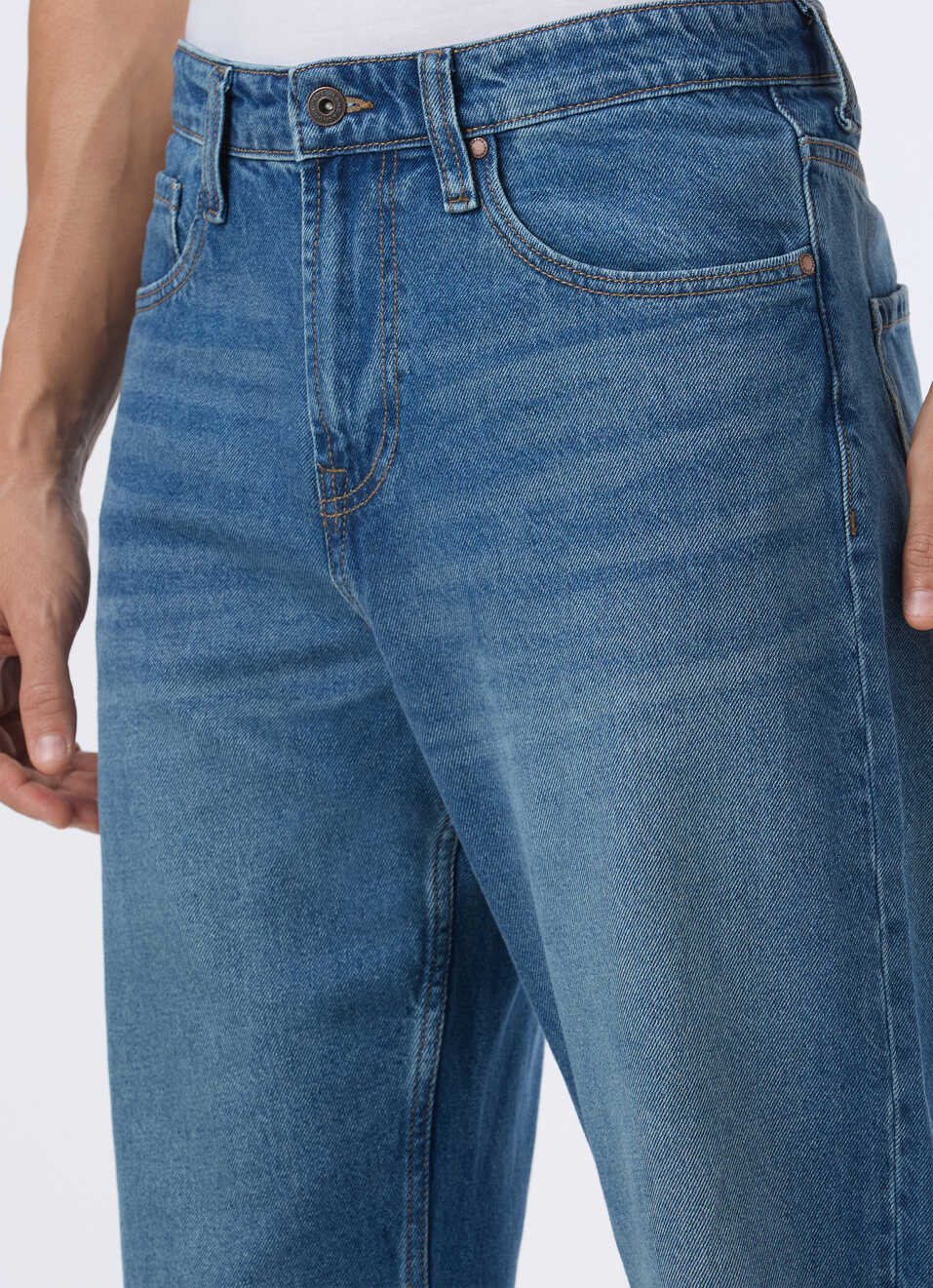 Men Blue Mid Rise Baggy Fit Tapered Jeans, , large image number 4