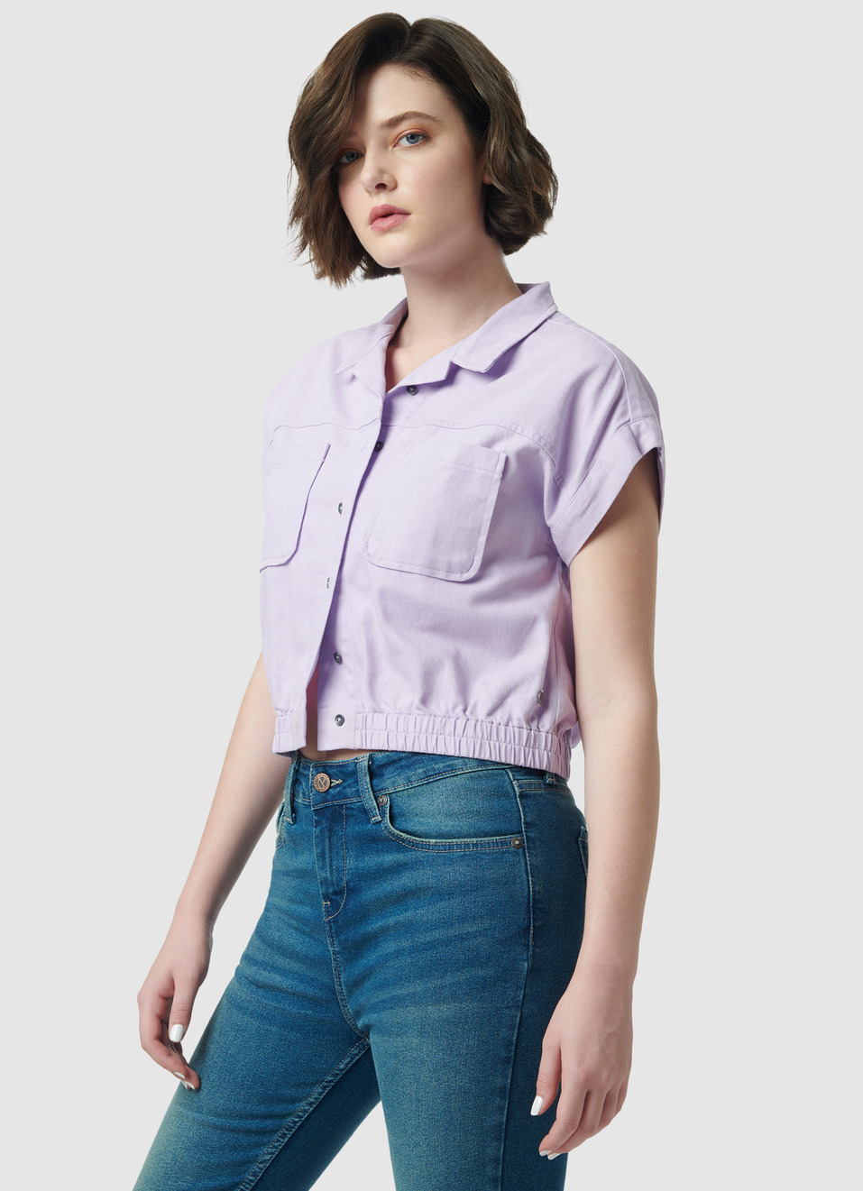 Lilac Solid Crop Shirt, , large image number 3