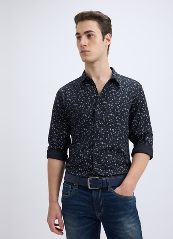 Men Black All Over Minimal Print Full Sleeve Shirt