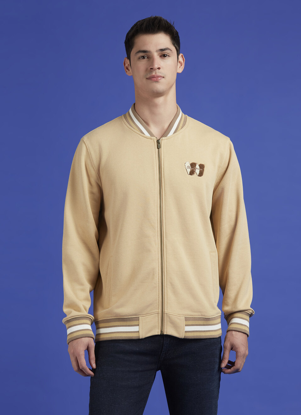 Beige Embroidered Back Print Full Sleeve Sweatshirt, , large image number 1
