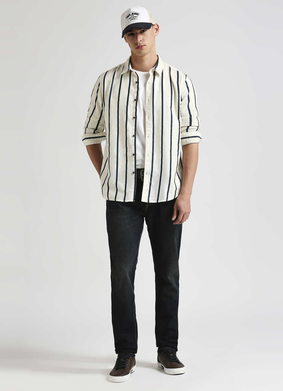 White Narrow Stripes Long Sleeve Shirt, , large image number 5
