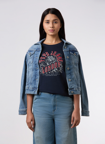 Women Navy Graphic Print T-shirt